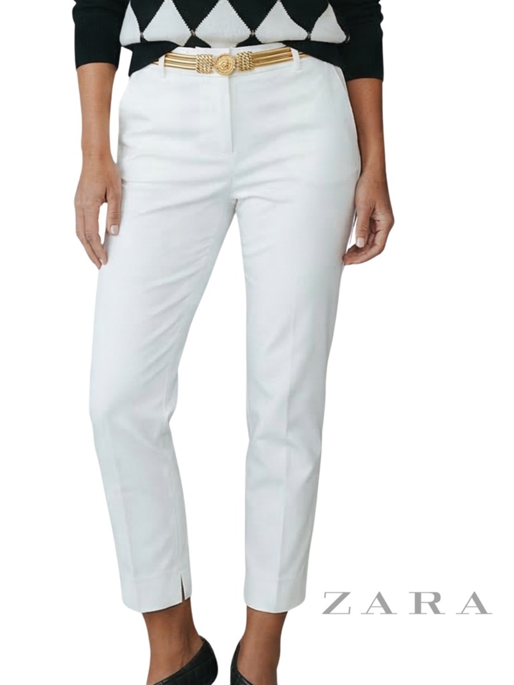 ZARA WOMAN Cropped Tapered Side-Slit Trouser Pants